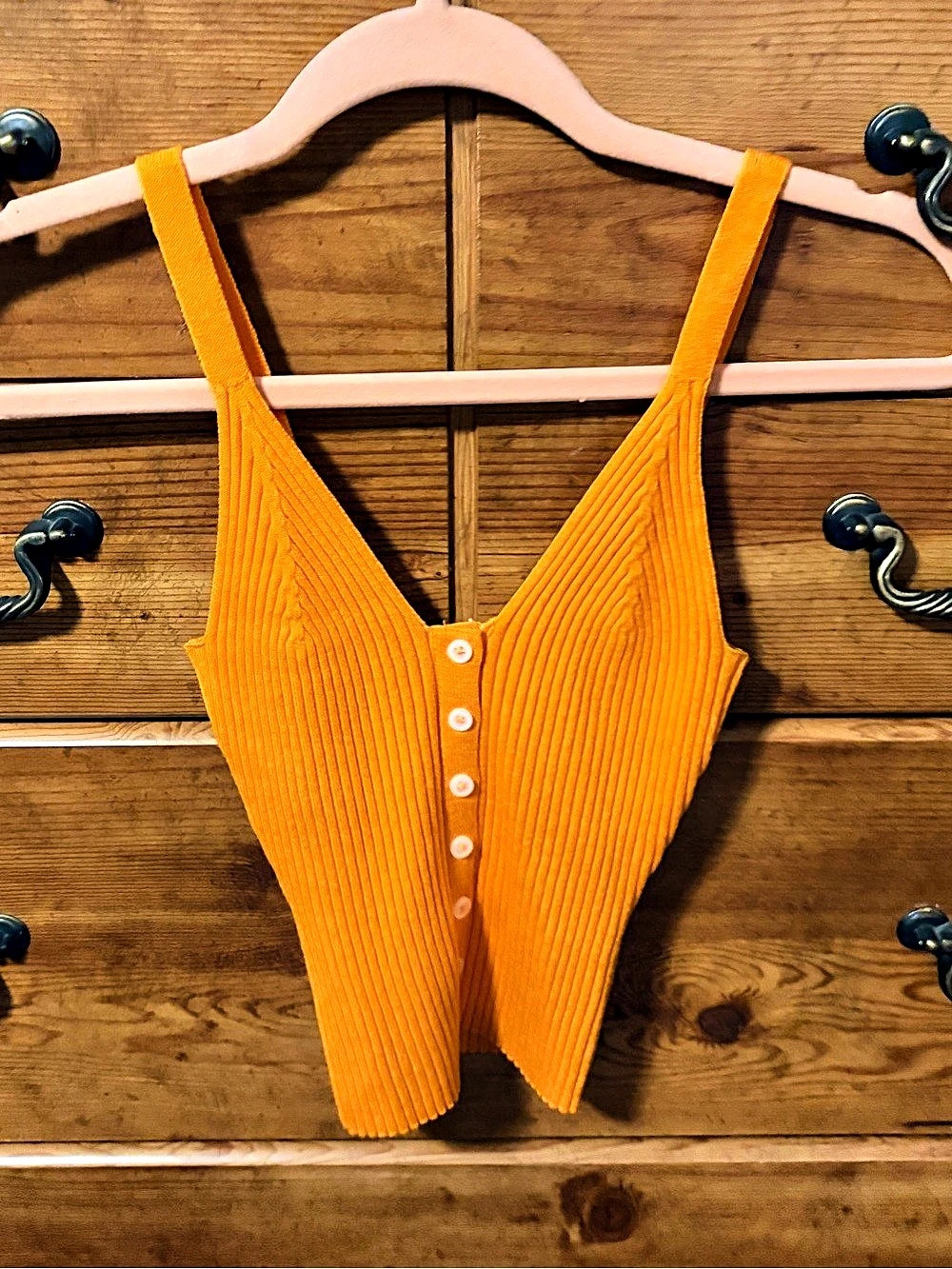 Ribbed Button Front Orange Tank Top